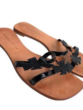 Max Studio slide sandals black patent leather straps beaded bows womens 8